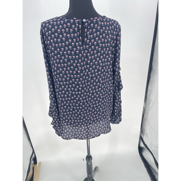 Loft Blue Pink‎ Polka Dot Ruffle Blouse Size S Frill Viscose Spot Top Bin11 - Picture 6 of 8